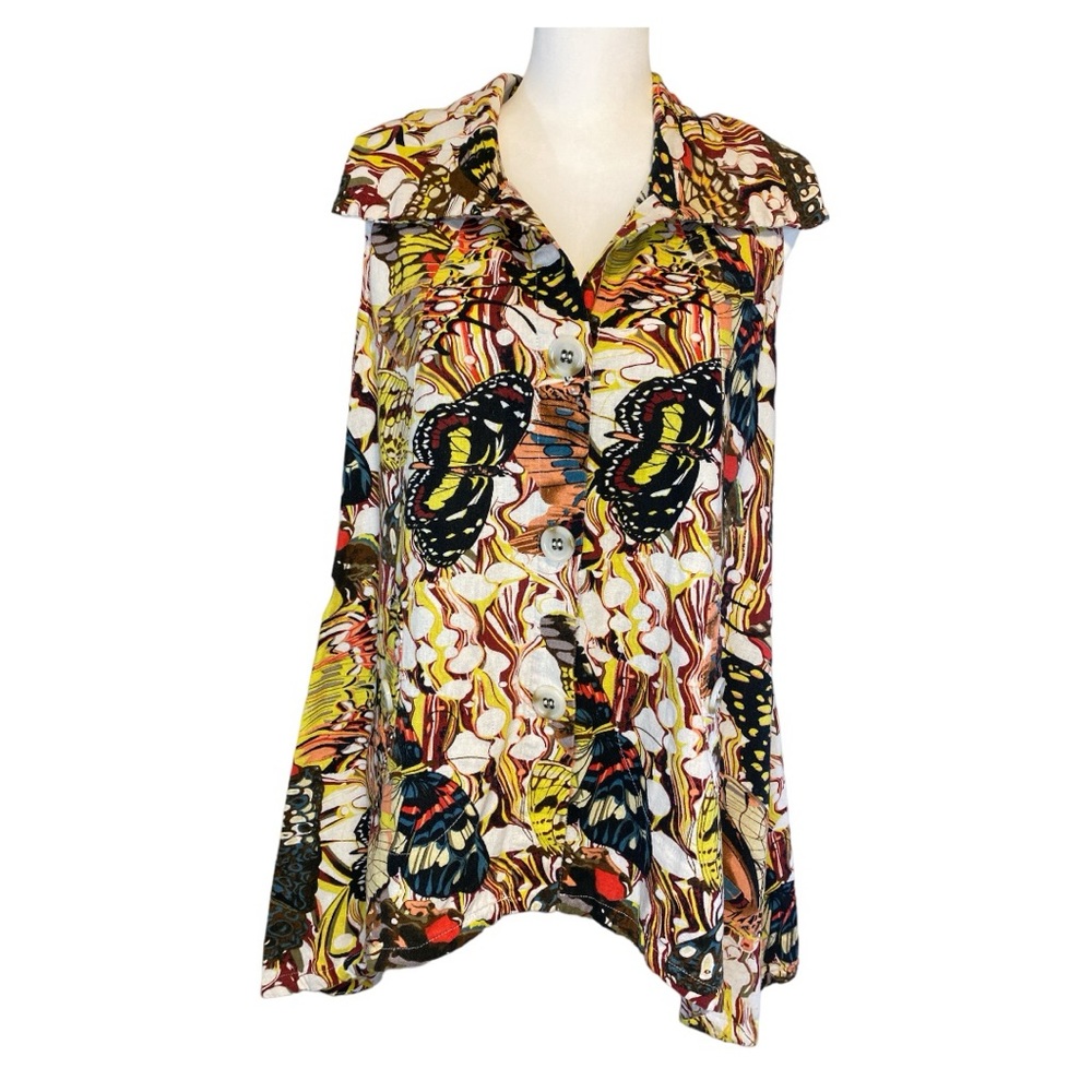 For Cynthia Linen Blend Sleeveless Top Size S Butterflies‎ Art to Wear Colorful